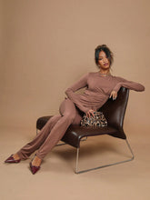 COSMINA Women's Hollow Neck Ruched Waist Brown Casual Slim-Fit Jumpsuit